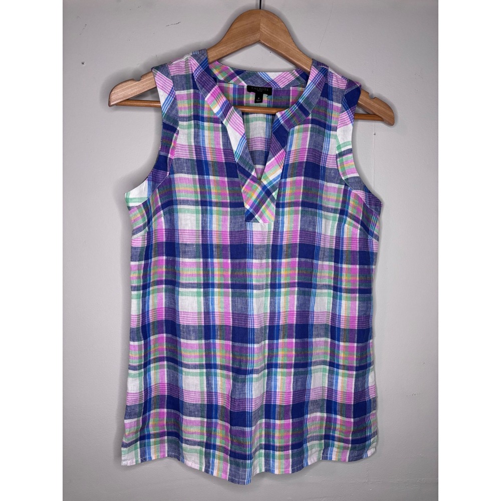 Talbots Petite Plaid Sleeveless Top Cotton Size P Preppy Summer‎